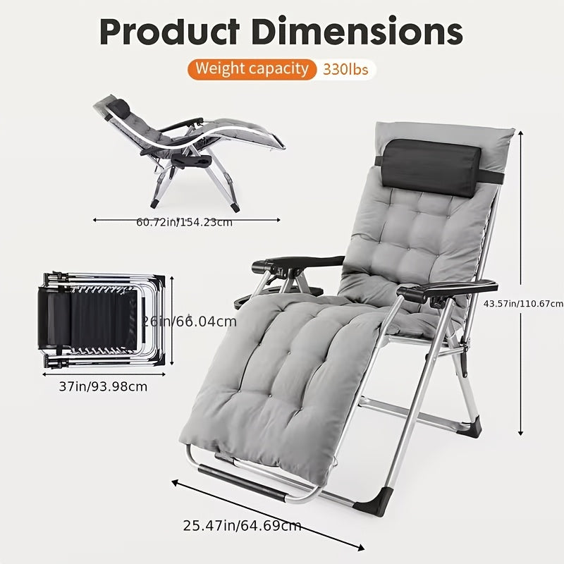 Zero Gravity Recliner Chair | Foldable Patio Lounge Chair with Cup Holder Tray and Removable Cushion | Gray or Black