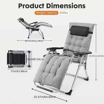 Zero Gravity Recliner Chair | Foldable Patio Lounge Chair with Cup Holder Tray and Removable Cushion | Gray or Black
