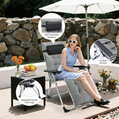 Zero Gravity Recliner Chair | Foldable Patio Lounge Chair with Cup Holder Tray and Removable Cushion | Gray or Black