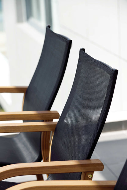 Rinjani 87" Teak Dining Table & 8 Manhattan Black Armchairs | FSC Wood & Weather-net® | LifestyleGarden