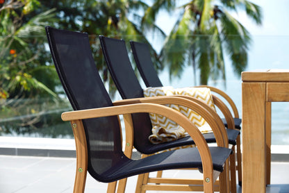 Rinjani 87" Teak Dining Table & 8 Manhattan Black Armchairs | FSC Wood & Weather-net® | LifestyleGarden