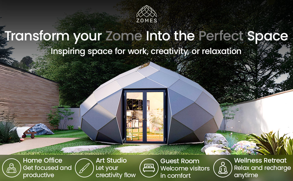 Patio Elegance Zomes Studio | Outdoor Studio Pod with Panoramic Glass | Office, Yoga, Art & Lounge | Free Shipping