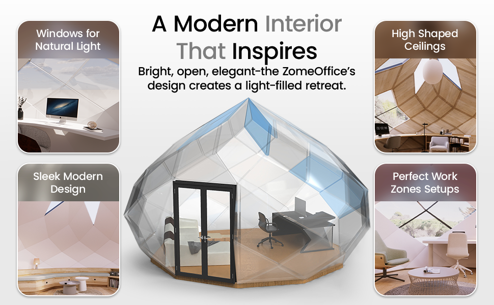 Patio Elegance Zomes Office | Outdoor Office Pod with Panoramic Glass | Weather-Resistant | Free Shipping