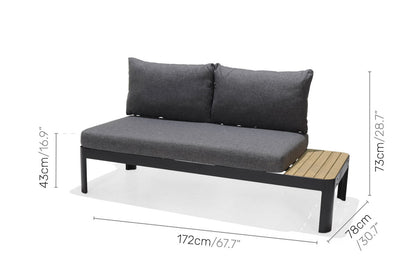 Portals Dark C-Shape Balcony Set | 2-Seater Sofa, C-Shape Side Table & Olefin Cushions | LifestyleGarden