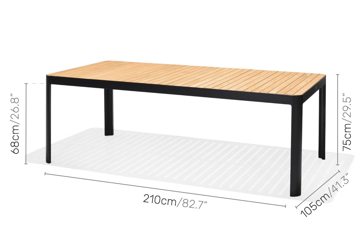 Portals Dark Rectangular Dining Set | 9-Piece | 8 Nassau Carver Chairs | Aluminum & FSC Teak | LifestyleGarden