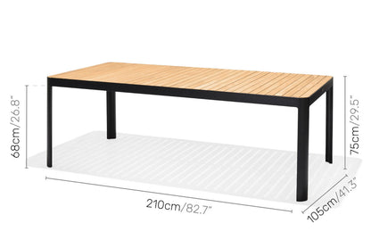 Portals Dark Rectangular Dining Set | 9-Piece | 8 Nassau Carver Chairs | Aluminum & FSC Teak | LifestyleGarden