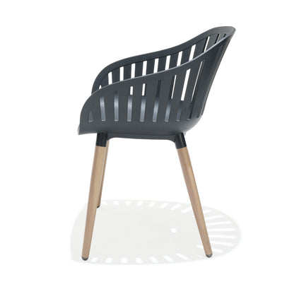Portals Dark Rectangular Dining Set | 4 Carver Chairs | Aluminum & FSC Teak | LifestyleGarden