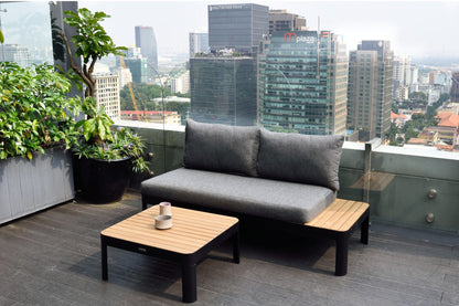 Portals Dark 2-Seat Modular Sofa | Black Aluminum & FSC Teak | LifestyleGarden