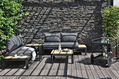 Portals Dark 2-Seat Modular Sofa | Black Aluminum & FSC Teak | LifestyleGarden