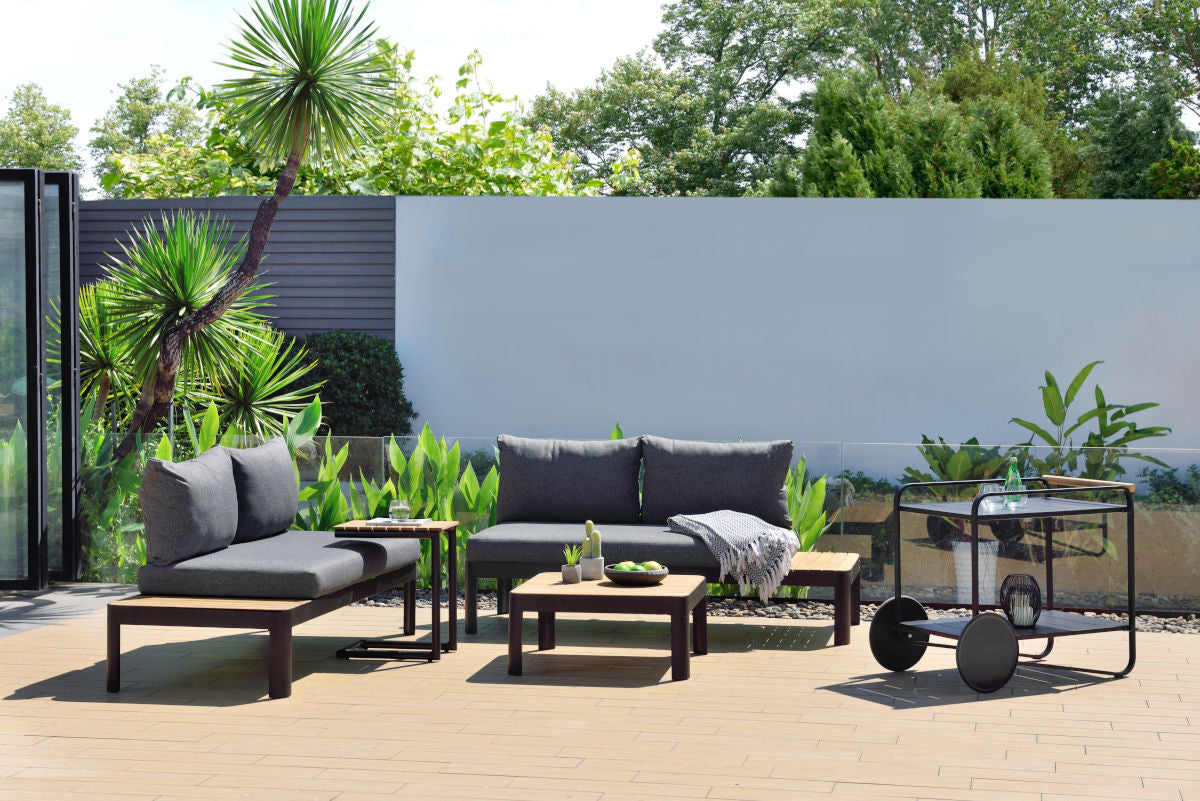 Portals Dark 2-Seat Modular Sofa | Black Aluminum & FSC Teak | LifestyleGarden