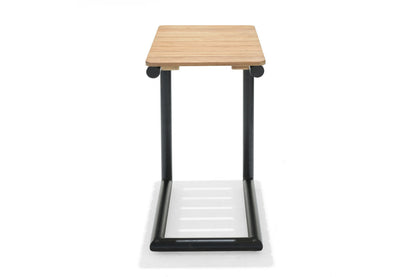 Portals Dark C-Shape Side Table | Black Aluminum & FSC Teak | Balcony & Lounge Accessory | LifestyleGarden