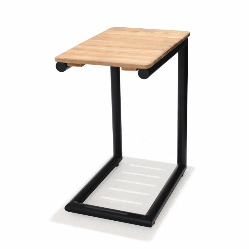 Portals Dark C-Shape Side Table | Black Aluminum & FSC Teak | Balcony & Lounge Accessory | LifestyleGarden