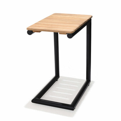 Portals Dark C-Shape Side Table | Black Aluminum & FSC Teak | Balcony & Lounge Accessory | LifestyleGarden