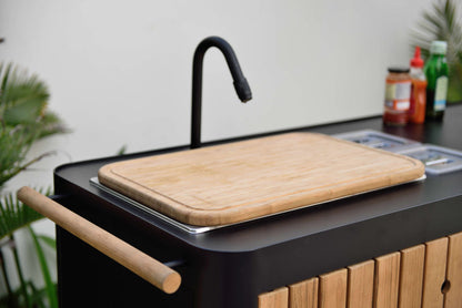 Portals Dark Outdoor Kitchen | Aluminum & FSC Teak | Stainless Steel Sink | FSC Cutting Board | LifestyleGarden