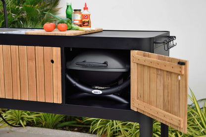 Portals Dark Outdoor Kitchen | Aluminum & FSC Teak | Stainless Steel Sink | FSC Cutting Board | LifestyleGarden