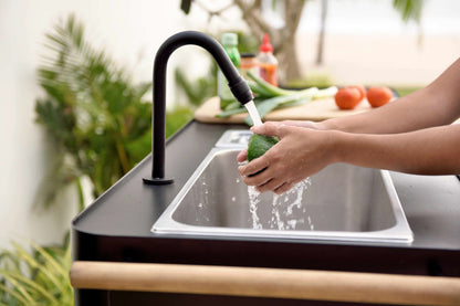 Portals Dark Outdoor Kitchen | Aluminum & FSC Teak | Stainless Steel Sink | FSC Cutting Board | LifestyleGarden