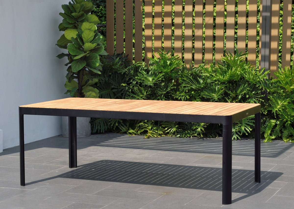 Portals Dark Rectangular Dining Table | Black Aluminum & FSC Teak | LifestyleGarden