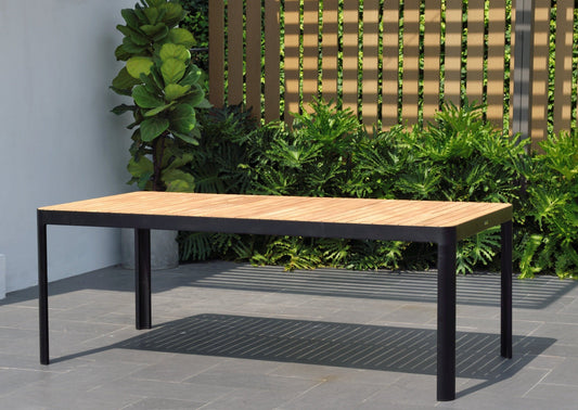 Portals Dark Rectangular Dining Table | Black Aluminum & FSC Teak | LifestyleGarden