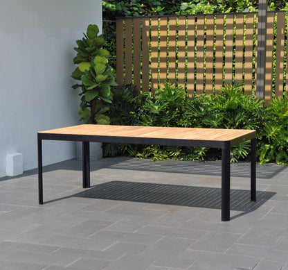 Portals Dark Dining Set | 9-Piece | FSC Teak Table & 8 Nassau Social Plastic® Chairs | LifestyleGarden