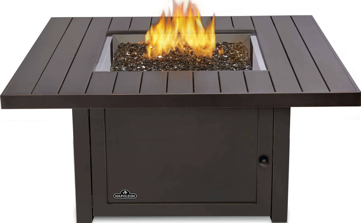 St. Tropez Square Patioflame Fire Table | 376 lbs, Bronze Finish, Integrated Tank Storage | Free Shipping