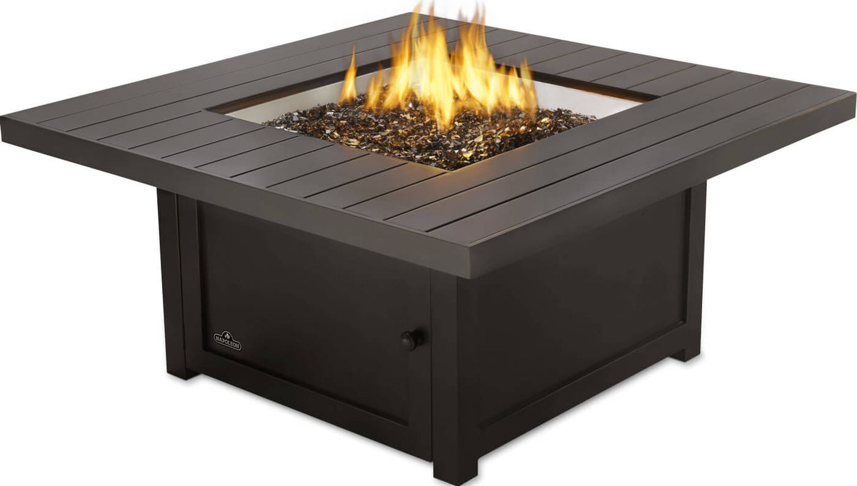 St. Tropez Square Patioflame Fire Table | 376 lbs, Bronze Finish, Integrated Tank Storage | Free Shipping