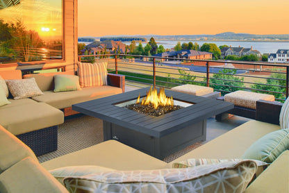 St. Tropez Square Patioflame Fire Table | 376 lbs, Bronze Finish, Integrated Tank Storage | Free Shipping