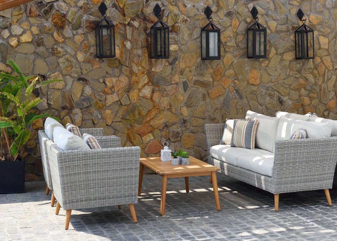 Panther Outdoor Wicker & FSC Eucalyptus Seating Set | Waterproof Cushions | 3 or 4-Piece | LifestyleGarden