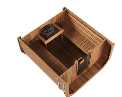Mr. Steam Cubist Outdoor Sauna Room | 7' x 7', 9kW, Thermal Spruce, Made to Order | Free Shipping