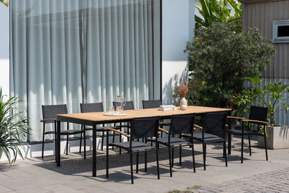 Topaz Rectangular Extendable Outdoor Dining Table | Dark Grey Aluminum & FSC Teak | Seats 10–12 | LifestyleGarden