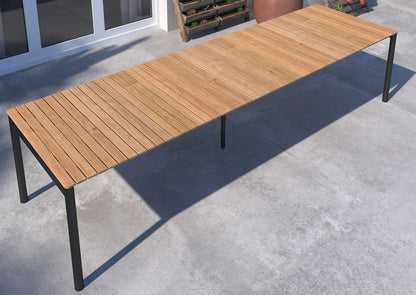 Topaz Rectangular Extendable Outdoor Dining Table | Dark Grey Aluminum & FSC Teak | Seats 10–12 | LifestyleGarden