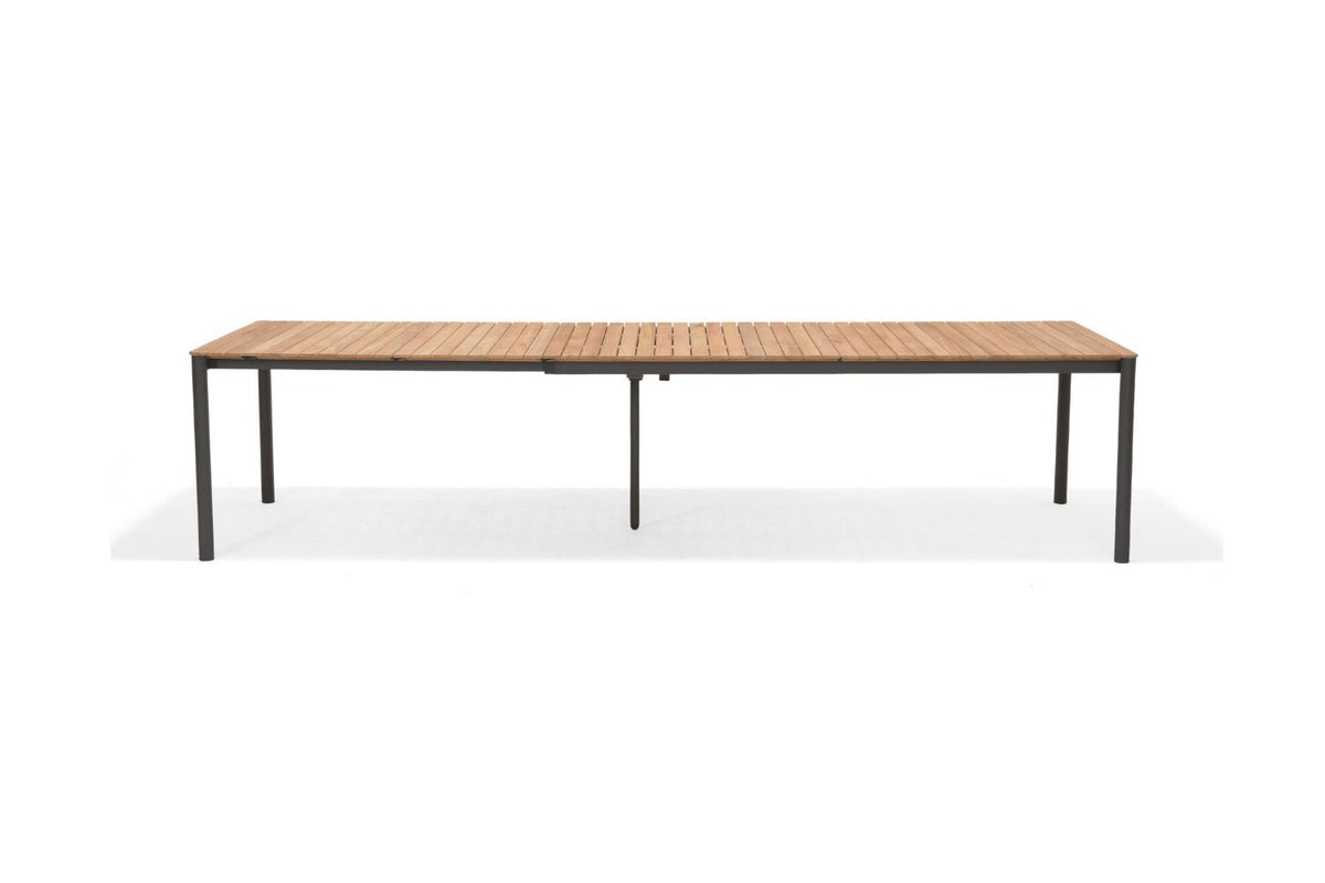 Topaz Rectangular Extendable Outdoor Dining Table | Dark Grey Aluminum & FSC Teak | Seats 10–12 | LifestyleGarden