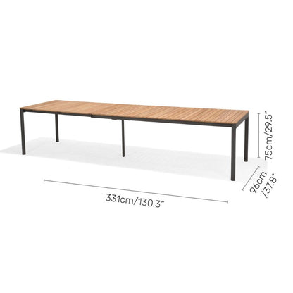 Topaz Rectangular Extendable Outdoor Dining Table | Dark Grey Aluminum & FSC Teak | Seats 10–12 | LifestyleGarden