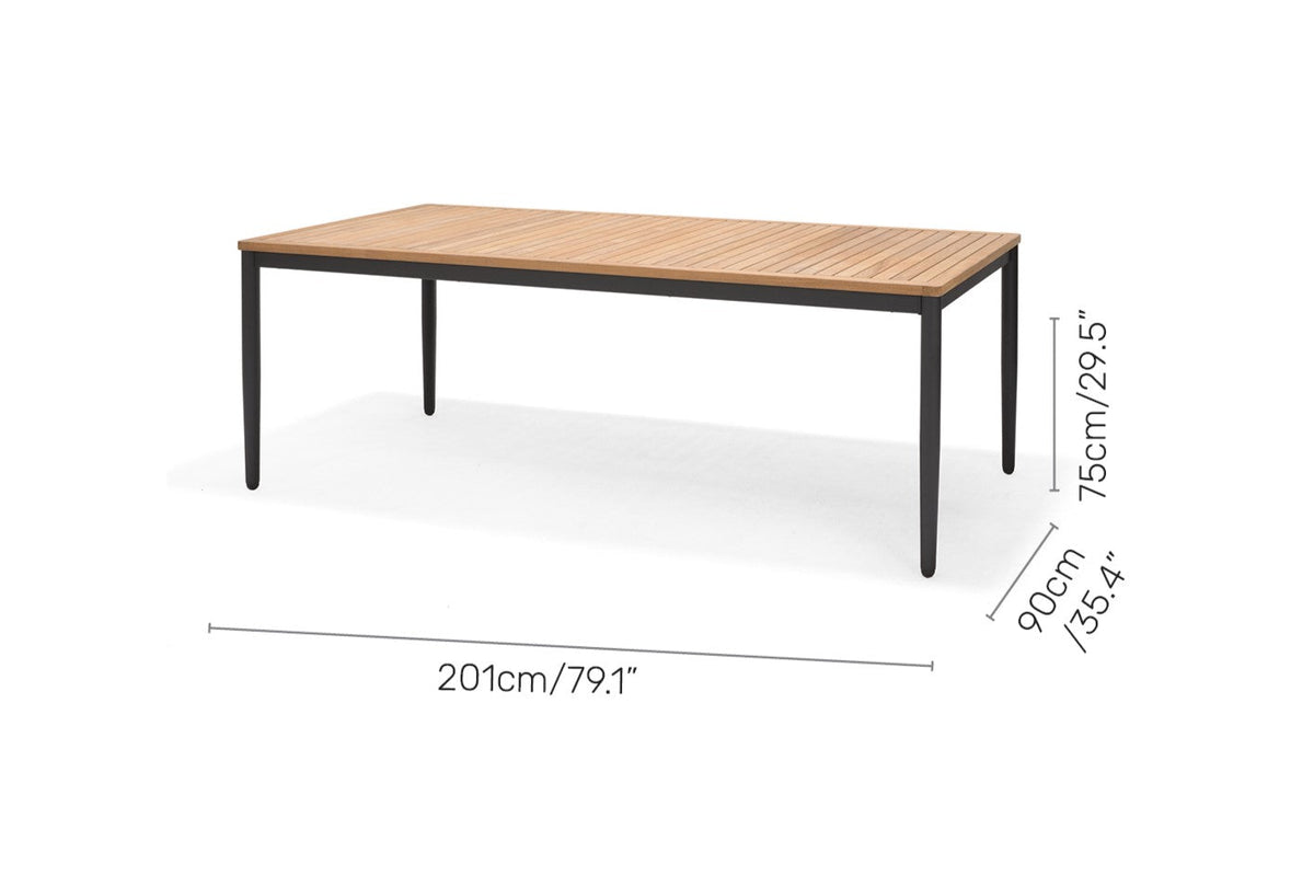 Topaz Rectangular Dining Set | 9-Piece | Dark Grey Aluminum, FSC Teak & Weather-net | LifestyleGarden