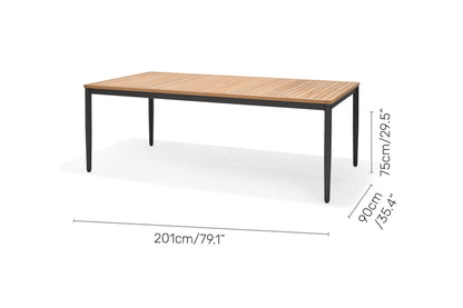 Topaz Rectangular Dining Set | 9-Piece | Dark Grey Aluminum, FSC Teak & Weather-net | LifestyleGarden
