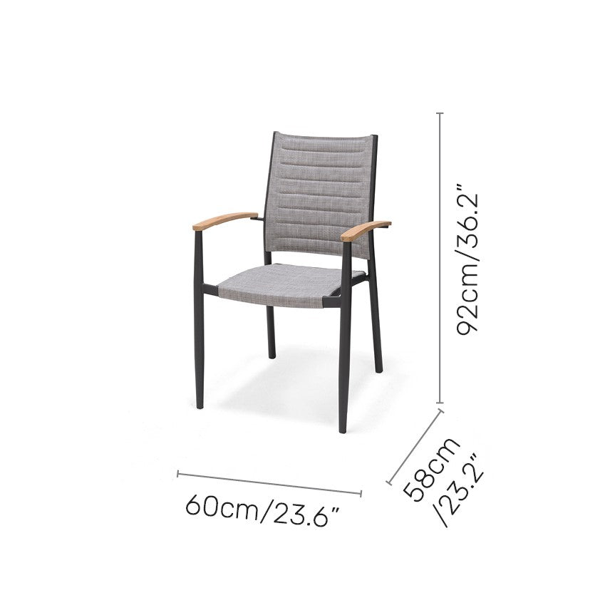 Topaz Rectangular Dining Set | 9-Piece | Dark Grey Aluminum, FSC Teak & Weather-net | LifestyleGarden