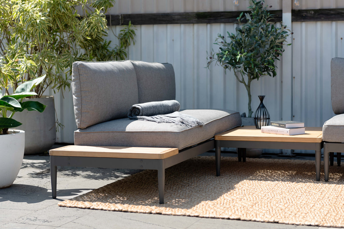 Topaz 4-Piece Outdoor Seating Set | Dark Grey Aluminum & FSC Teak | LifestyleGarden