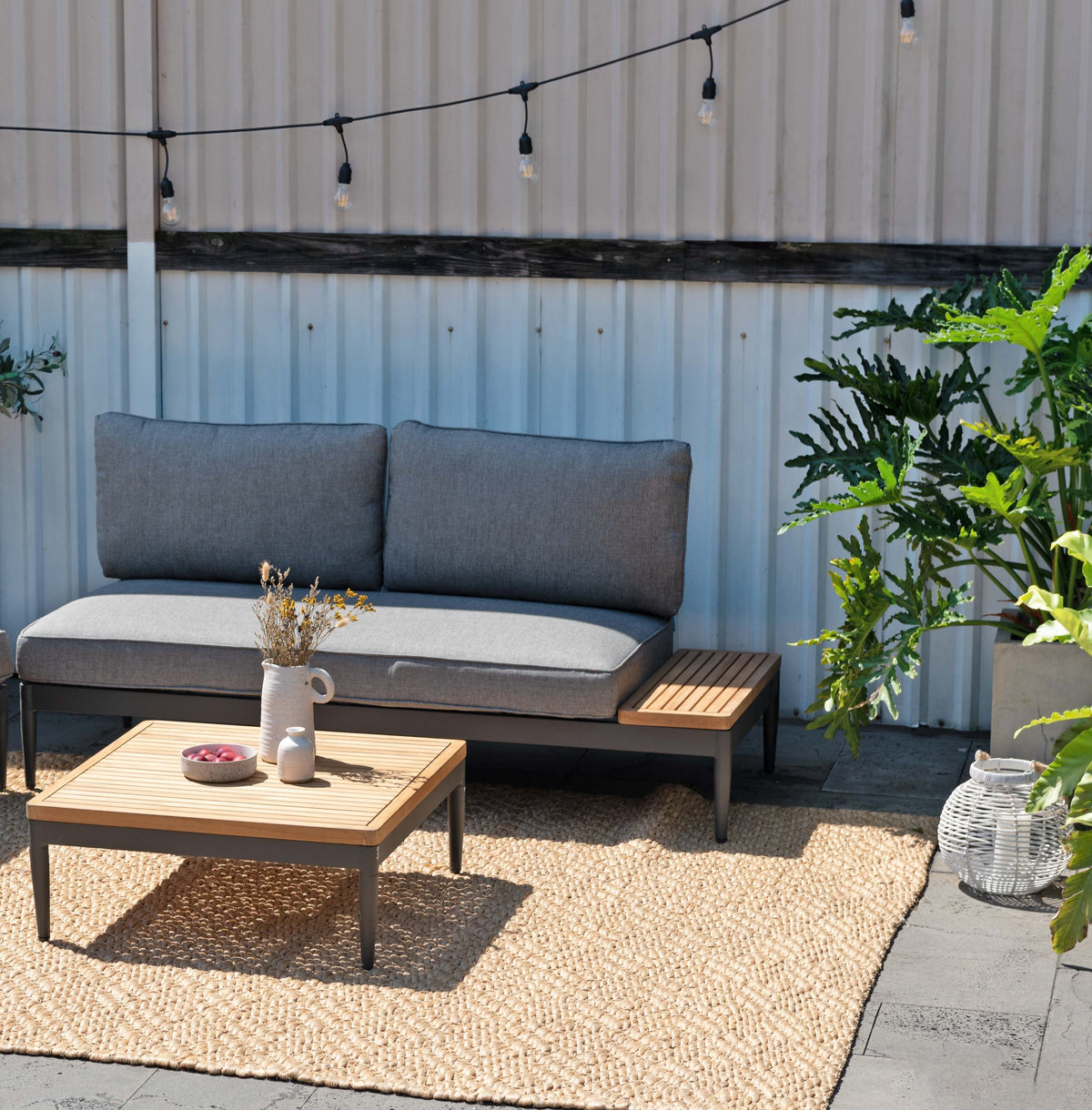 Topaz 2-Piece Outdoor Seating Set | Dark Grey Aluminum, FSC Teak & Olefin Cushions | LifestyleGarden