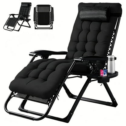 Zero Gravity Recliner Chair | Foldable Patio Lounge Chair with Cup Holder Tray and Removable Cushion | Gray or Black