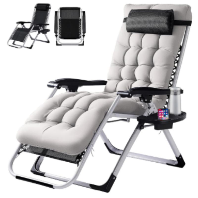 Zero Gravity Recliner Chair | Foldable Patio Lounge Chair with Cup Holder Tray and Removable Cushion | Gray or Black