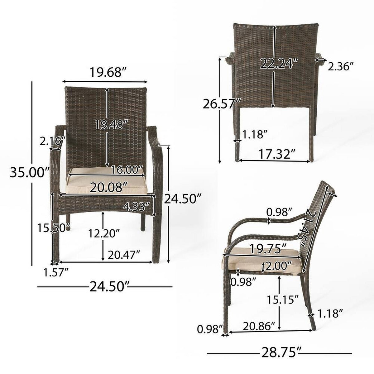 Acacia Wood Outdoor Dining Set | 6-Piece with Bench and 4 Stacking PE Rattan Chairs | Grey and Teak