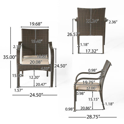 Acacia Wood Outdoor Dining Set | 6-Piece with Bench and 4 Stacking PE Rattan Chairs | Grey and Teak