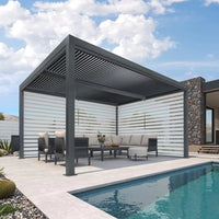 Gray Louvered Pergola Outdoor Aluminum Pergola with Adjustable Roof for Patio Gray Hardtop Gazebo