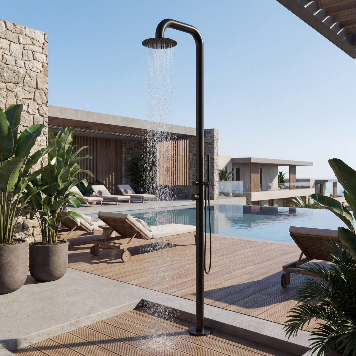 Atlas Freestanding Outdoor Shower with Rain Head & Handheld | 316 Outdoor Showers