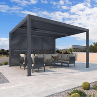 Gray Louvered Pergola Outdoor Aluminum Pergola with Adjustable Roof for Patio Gray Hardtop Gazebo