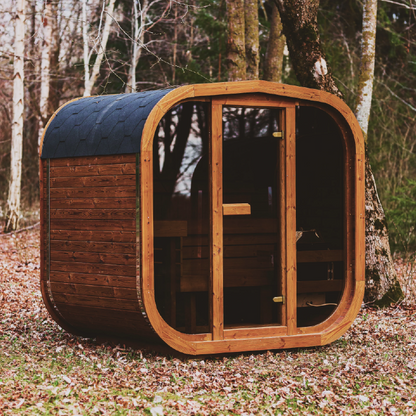Mande MW12 ThermoWood Outdoor Sauna | 376 lbs, Large Windows, LED, Choice of Harvia Heater | Free Shipping