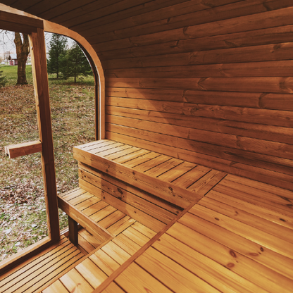 Mande MW12 ThermoWood Outdoor Sauna | 376 lbs, Large Windows, LED, Choice of Harvia Heater | Free Shipping