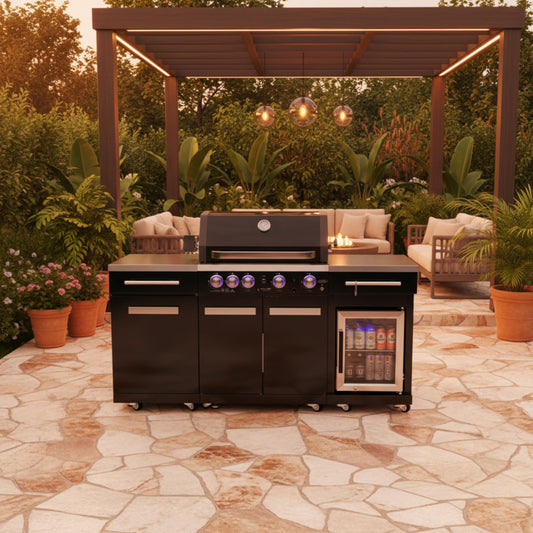 Mont Alpi 70" Outdoor Kitchen Island | 63,000 BTU Grill, Refrigerator & Granite Countertop | 304 Stainless Steel