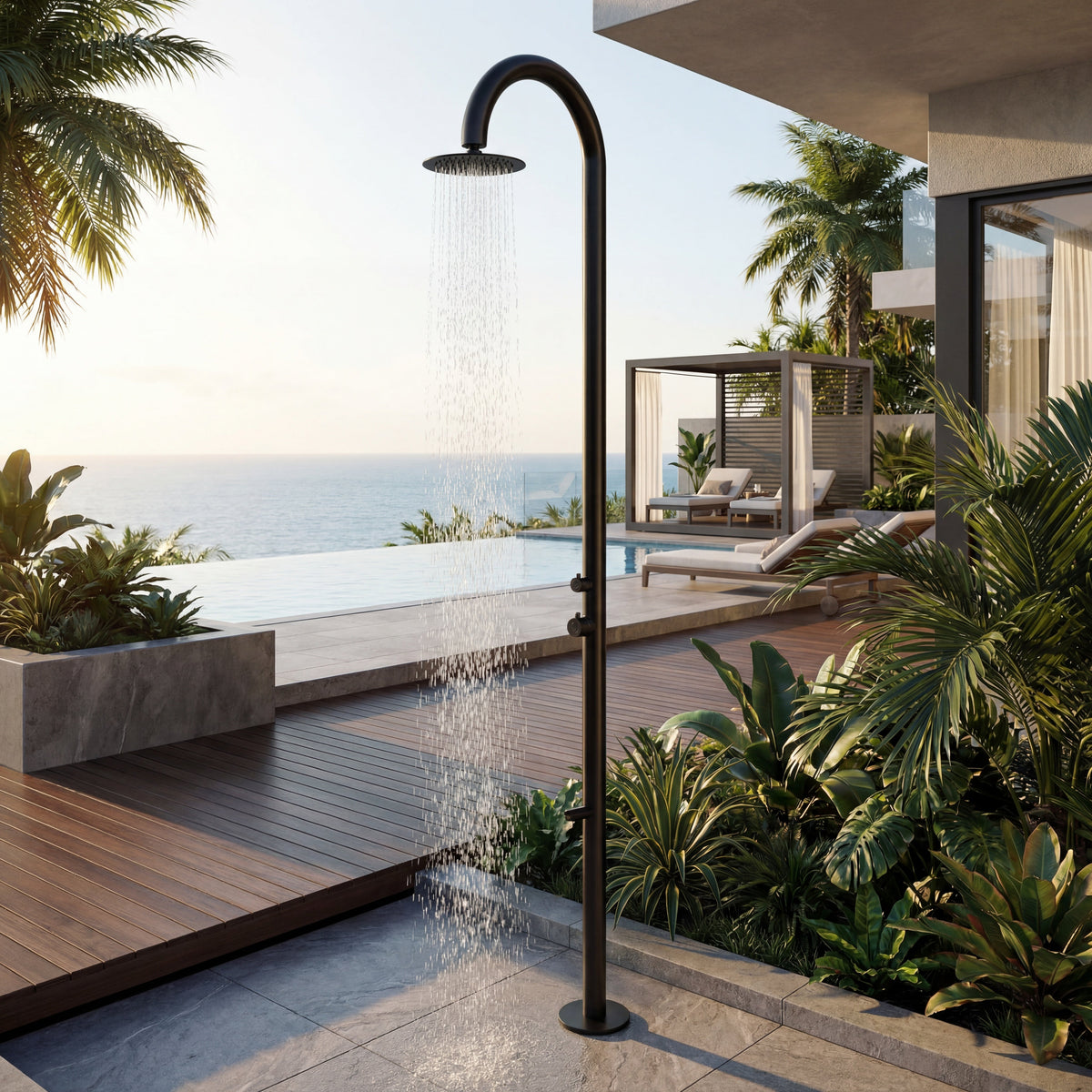 Sierra Freestanding Outdoor Shower with Rain Head & Foot Wash | PVD Black | 316 Outdoor Showers
