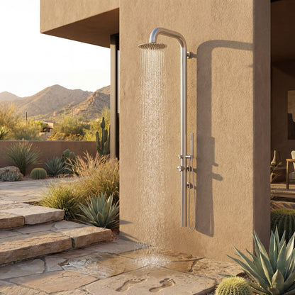 Summit Wall Mounted Outdoor Shower with Rain Head & Handheld | Brushed | 316 Outdoor Showers