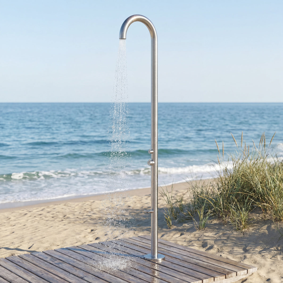 Teton Freestanding Outdoor Shower with Foot Wash | Brushed | 316 Outdoor Showers